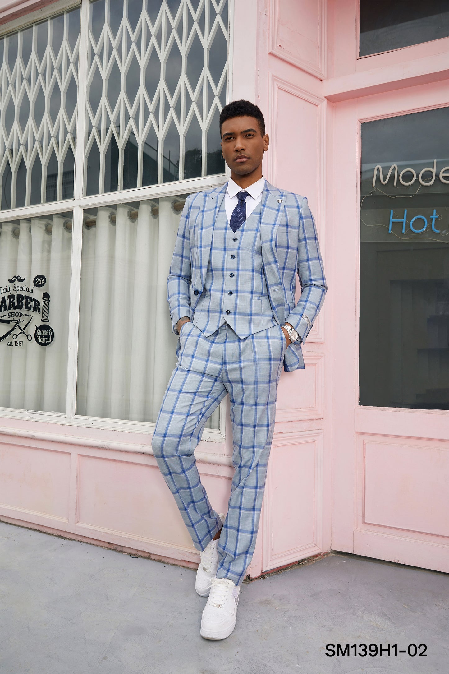 Sky Blue Plaid 3 PC Stacy Adams Suit