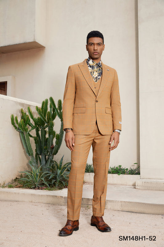 Rust Windowpane 3 PC Stacy Adams Suit